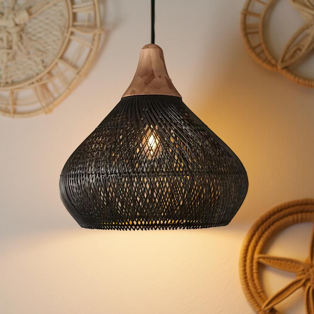 Pendant Light Rattan 19.7 in Handwoven Natural Dining Room Kitchen Island Hanging Ceiling Lamp Boho Rustic Organic | Thomler