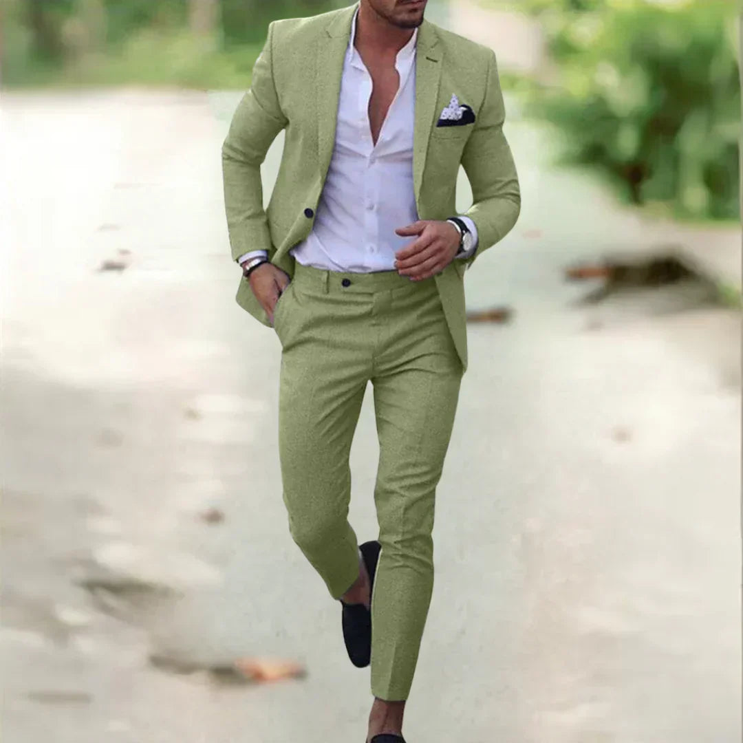 Men's 2-Piece Linen Cotton Suit Set Slim Fit Breathable Single-Breasted Jacket Pants for Summer Weddings Business Casual Outdoor Events | Thomler