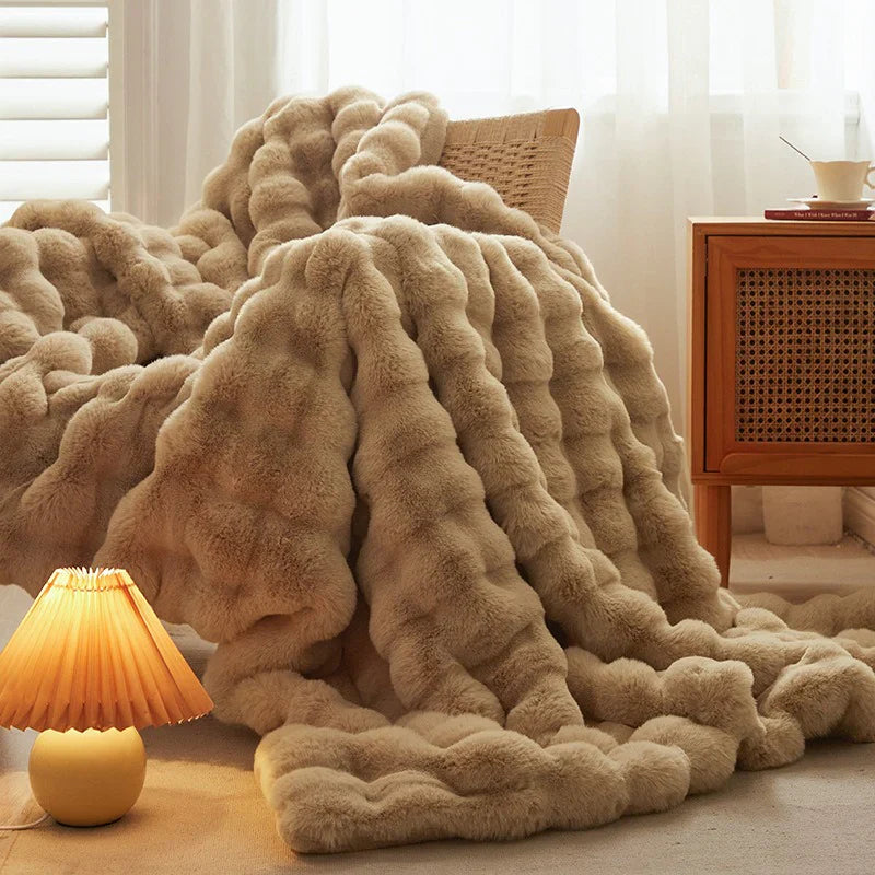 Throw Blanket Faux Rabbit Fur 63 in x 79 in Soft Cozy Living Room Bedroom Decor | Thomler