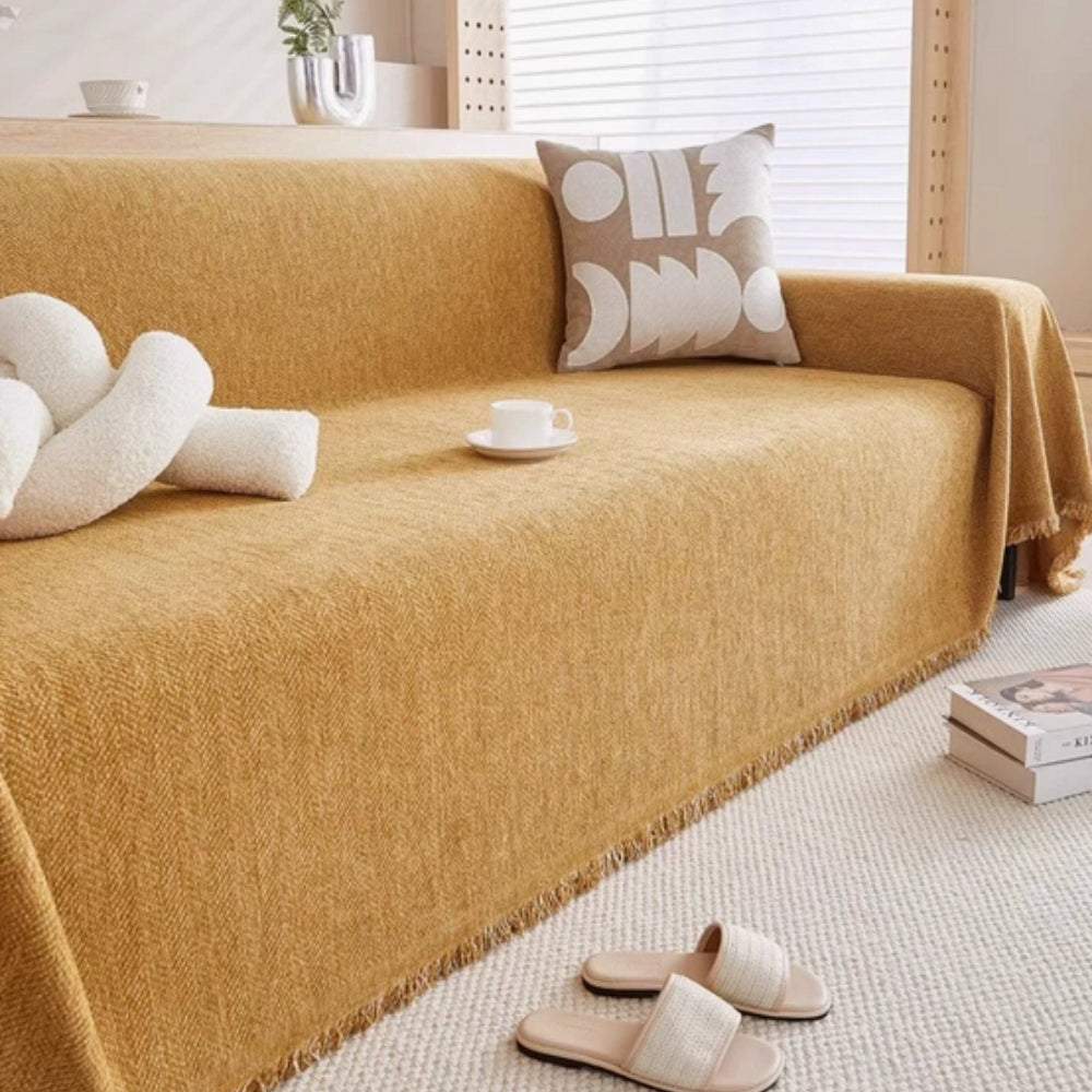 Chenille Sofa Throw with Tassels – Water-Resistant Pet-Friendly Furniture Protector for Couch, Loveseat & Chair | Thomler
