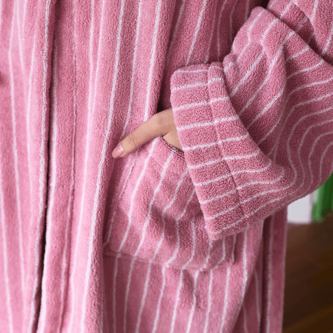 Heavyweight Striped Jacquard Organic Cotton Spa Bathrobe for Women & Men | Thomler