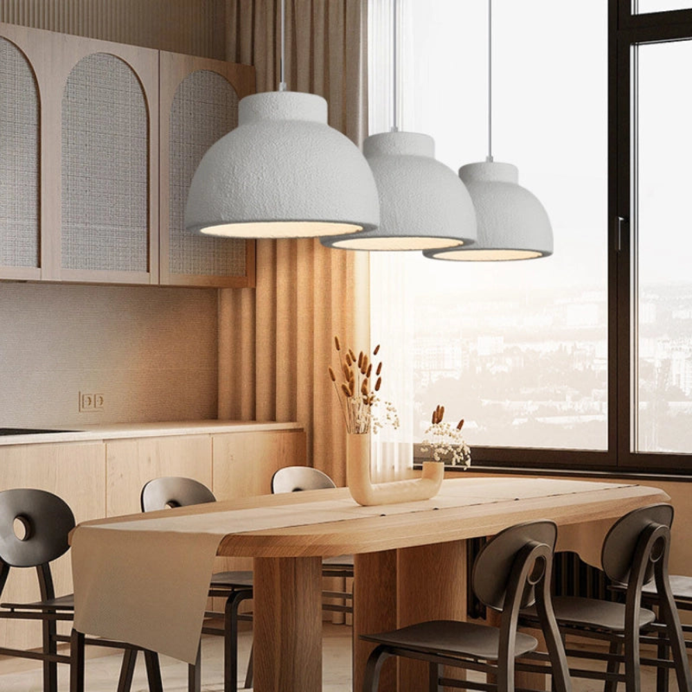 Pendant Light Polystyrene Dome 15.4 in White Dining Room Kitchen Island Hanging Ceiling Lamp Minimalist Nordic Wabi Sabi | Thomler