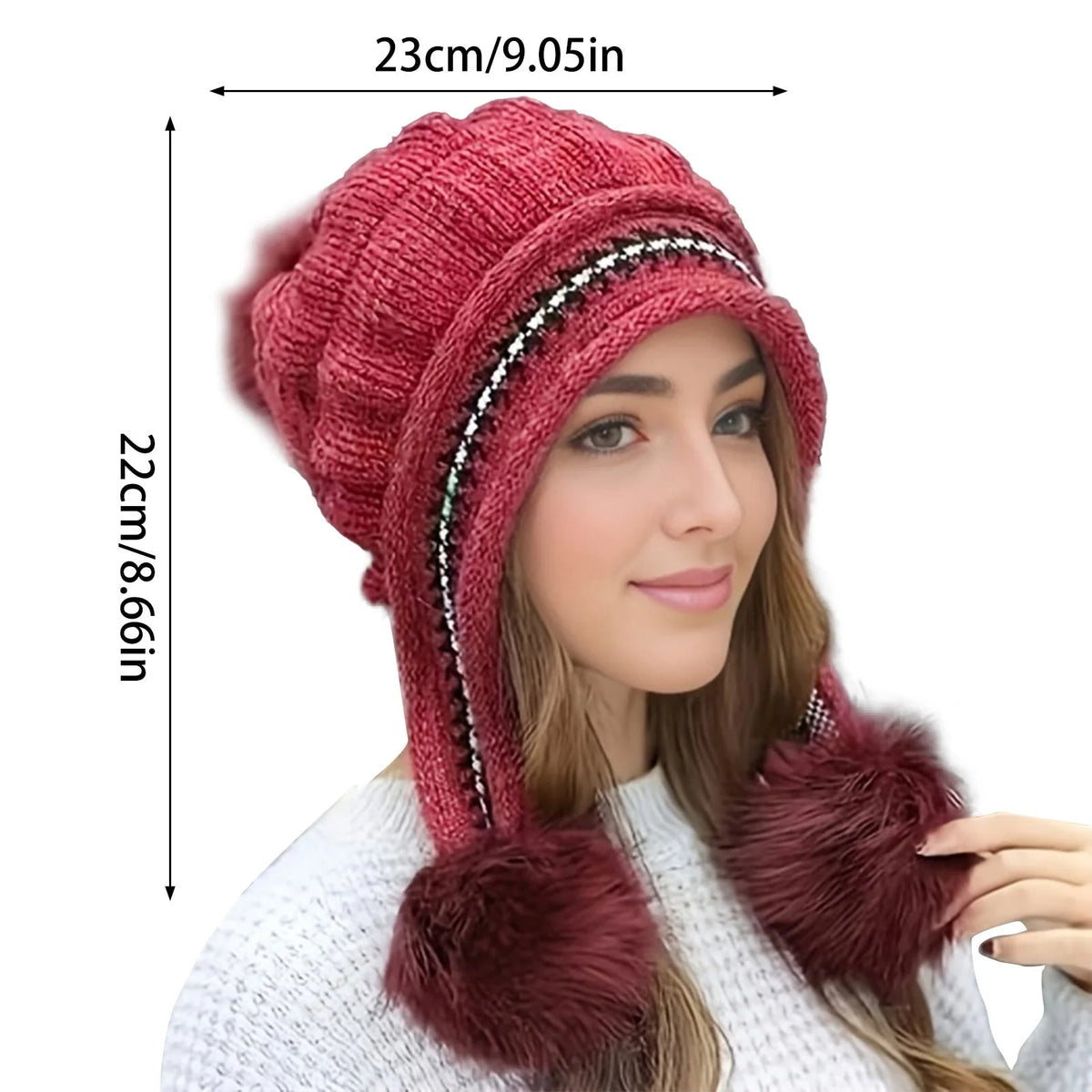 Cable-Knit Beanie with Earflaps & Fluffy Pom-Pom – Plush Inner Lining for Women | Slouchy Knit Cap for Cold Days | Thomler