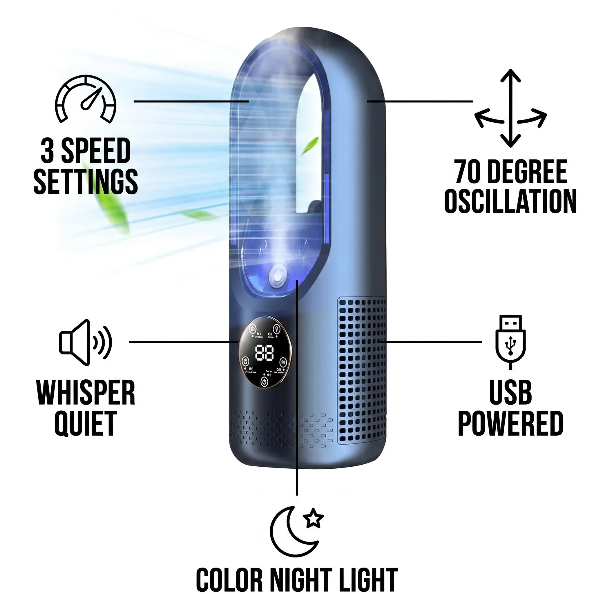 Personal Desktop Cooling Fan USB Powered 6 Speed Settings Quiet Operation Safety Design Compact Desk & Nightstand Use Home Office Bedroom Po | Thomler