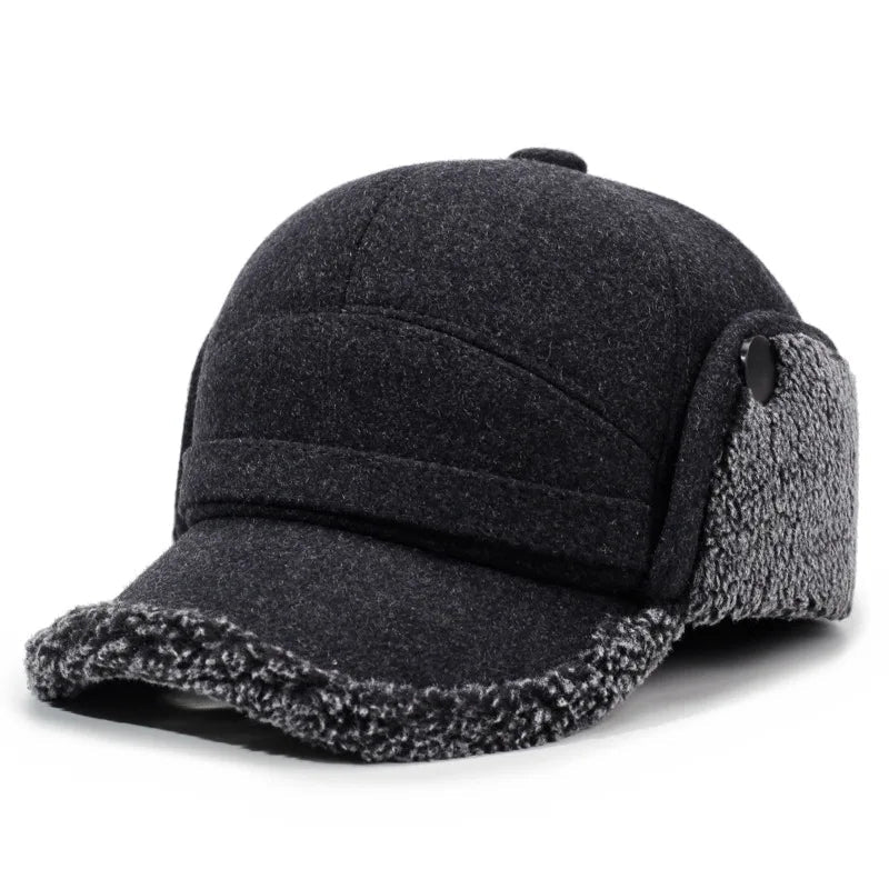 Insulated Winter Cap with Fold-Down Ear Flaps and Snap Closure | Thomler