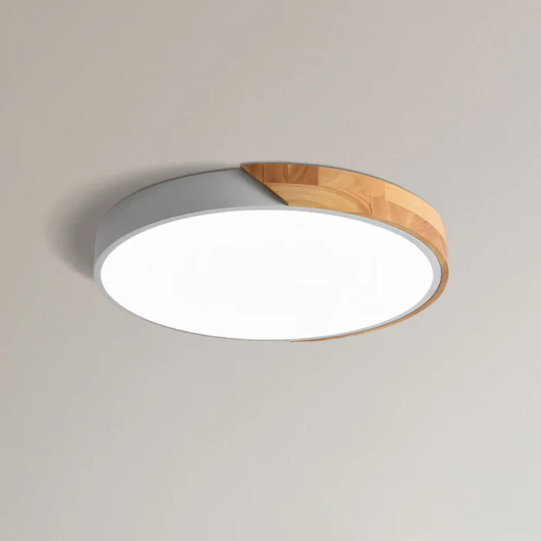 Round Wood Ceiling Light Fixture | Modern Scandinavian LED Flush Mount for Bedroom Living Room Kitchen | Thomler