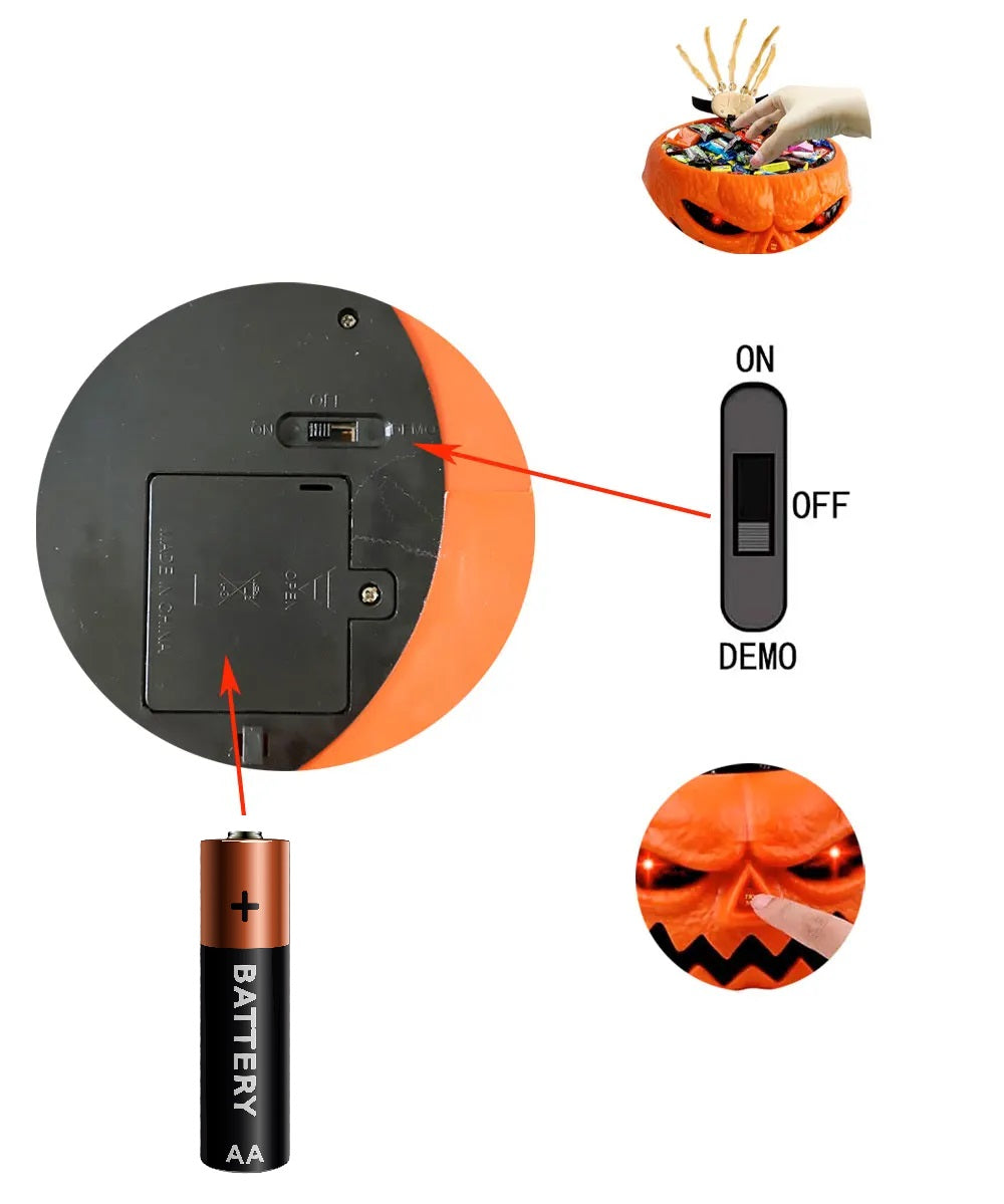 Motion-Sensing Trick-or-Treat Holder with Glowing Eyes & Grabbing Skeleton Arm for Doorstep Decoration | Thomler