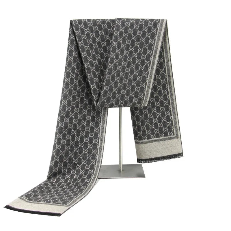 Wool-Blend Letter Print Scarf with Tassels – Warm Soft Wrap for Fall & Winter Outfits | Thomler
