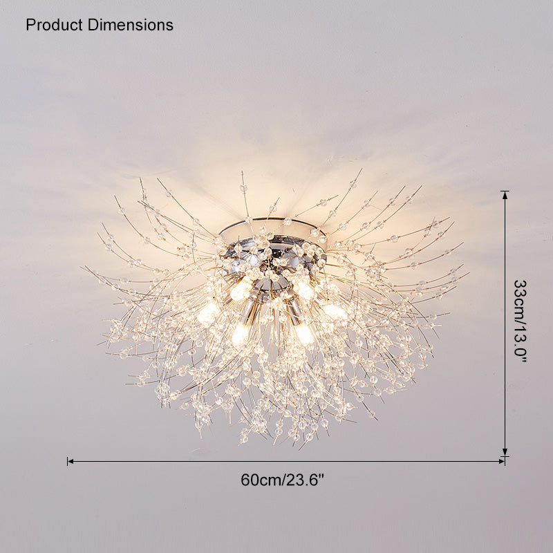 Ceiling Light Metal Crystal 15.7 in Flush Mount Bedroom Hallway Dandelion Design Decorative Lighting | Thomler
