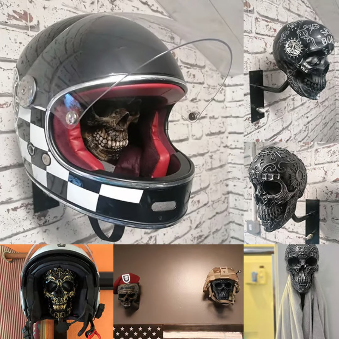 Skull Wall Mount Helmet Holder with Coat Hook for Motorcycle Gear Storage Rack Adjustable Organizer for Garage Entryway Workshop Man Cave | Thomler