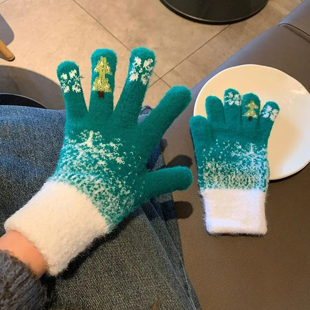 Convertible Mitten Gloves with Fold-Back Finger Covers – Plush Fleece Winter Hand Warmers for Women & Teens – Holiday Embroidered Design | Thomler