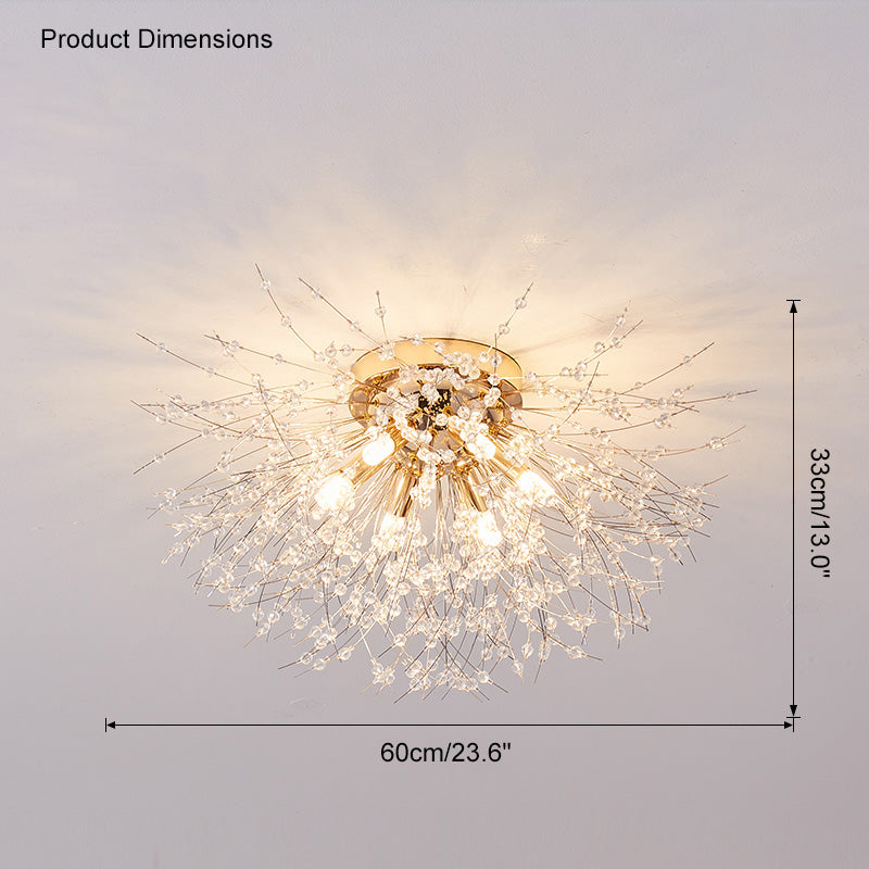 Ceiling Light Metal Crystal 15.7 in Flush Mount Bedroom Hallway Dandelion Design Decorative Lighting | Thomler