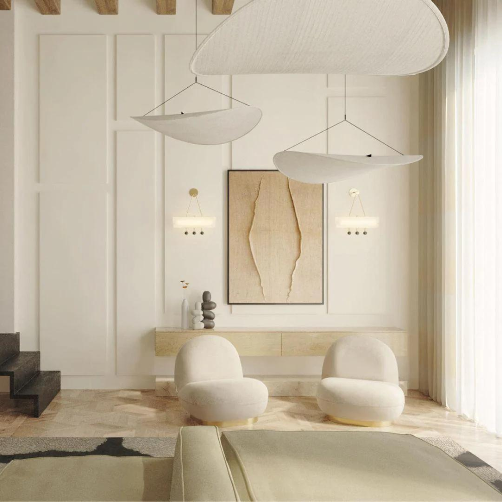 Pendant Light Handwoven Silk Shade Up To 80.0 cm White Dining Room Bedroom Japandi Scandinavian Hanging Ceiling Lamp | Thomler