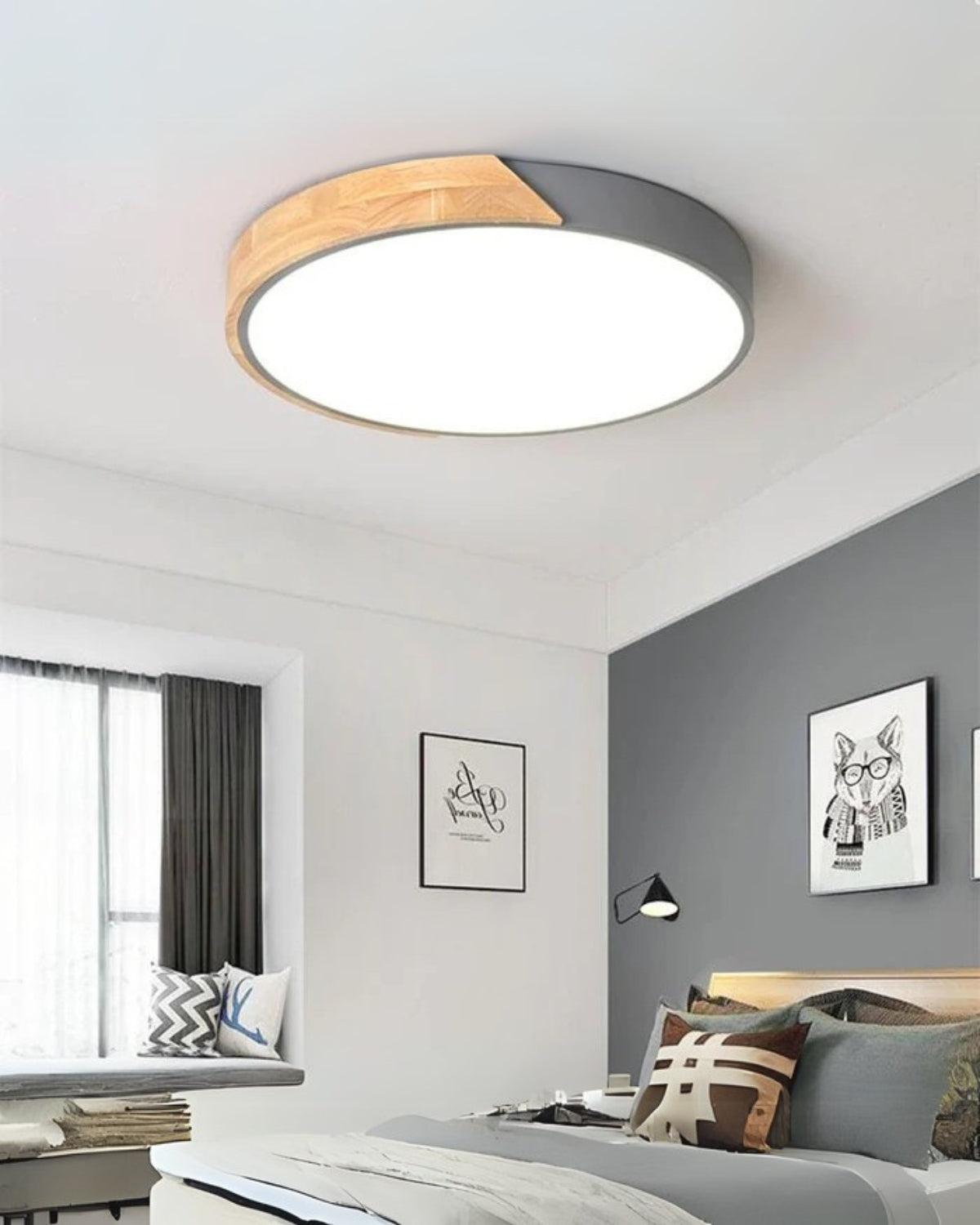 Moderne ronde plafondlamp met houtaccent en LED verlichting – minimalistische designlamp in 23 30 40 50 en 60 cm | Sansoti