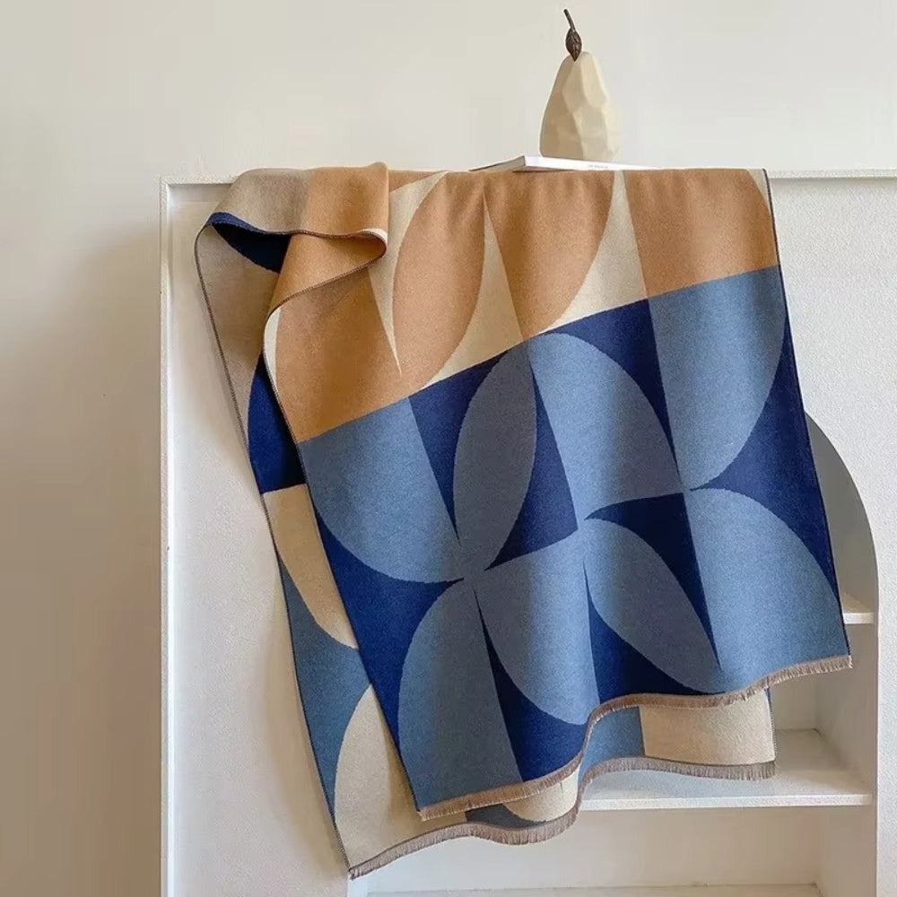 Reversible Geometric Poncho Scarf for Women – Soft Microfiber Winter Wrap, Two-Tone Color Block Design, Machine Washable | Thomler