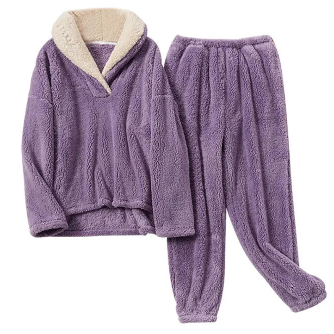 Women's Fleece Pajama Set 2-Piece Long Sleeve Top & Pants for Winter Sleepwear Loungewear Cozy Nights | Thomler