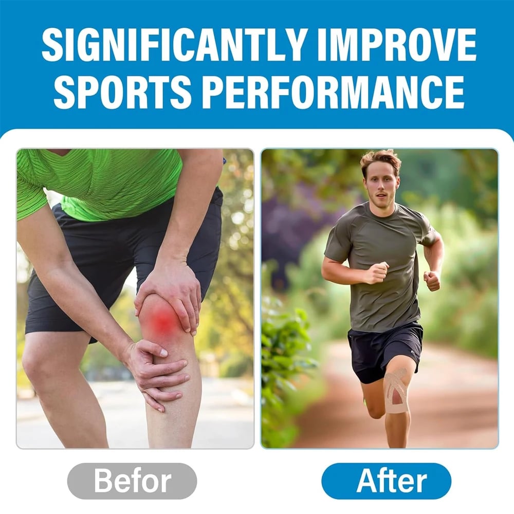 Pre-Cut Kinesiology Tape for Knee Support – 150% Stretch Cotton Athletic Tape for Pain Relief & Stability During Sports & Daily Activity | Thomler