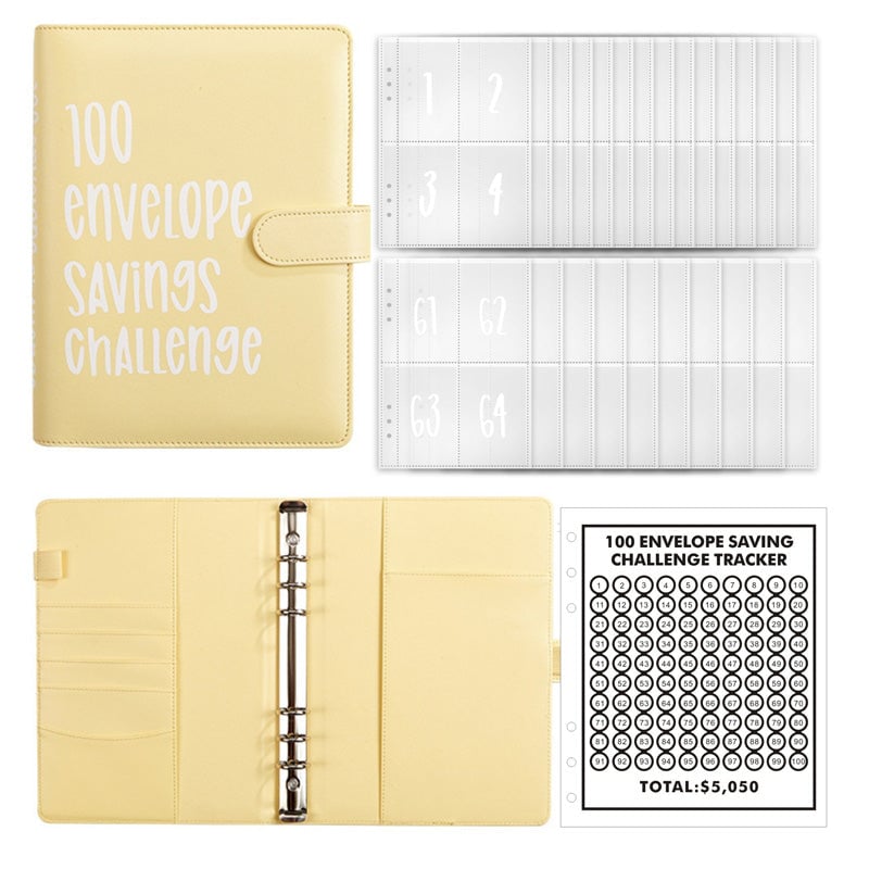 100-Envelope Money Saving Binder with Cash Envelopes for Budget Tracking & Financial Goals | PU Leather Organizer for Home Finance | Thomler