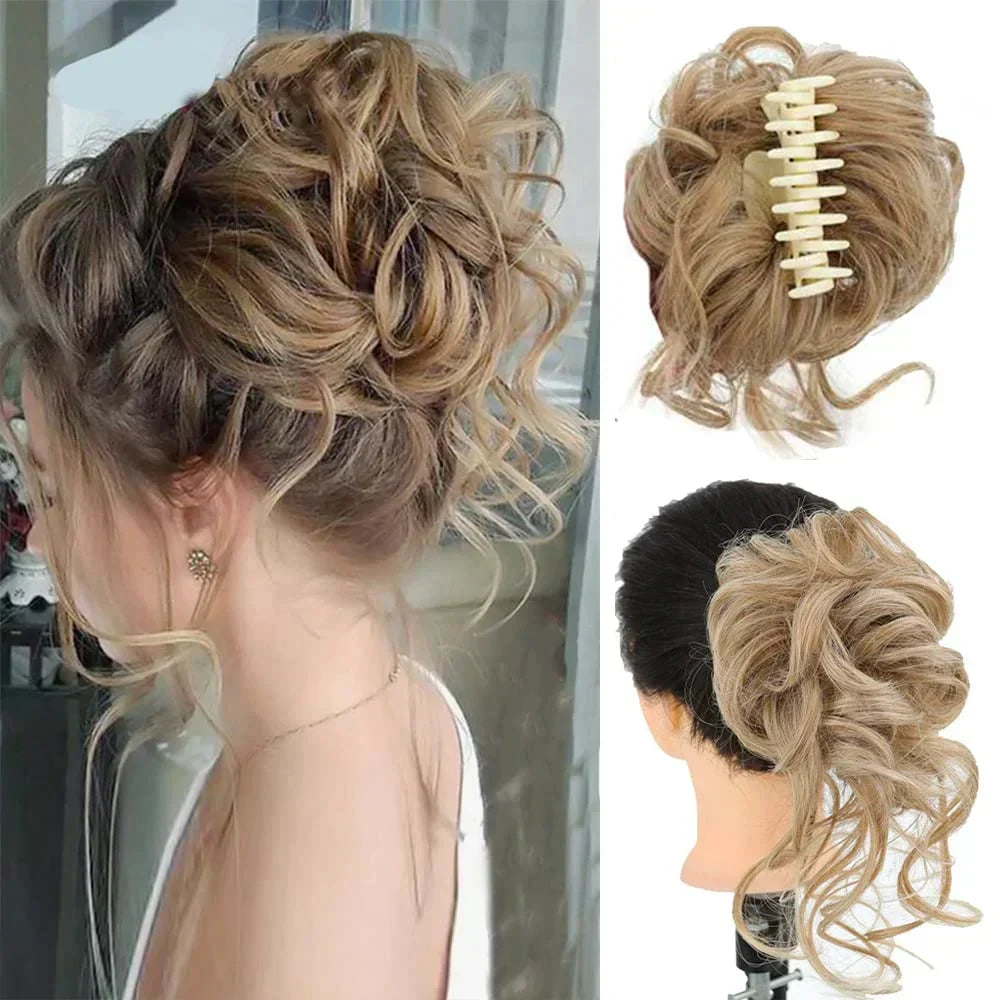 Clip-In Messy Bun Hair Extension with Curly Texture for Women, Synthetic Updo Hairpiece for Everyday & Special Events | Thomler