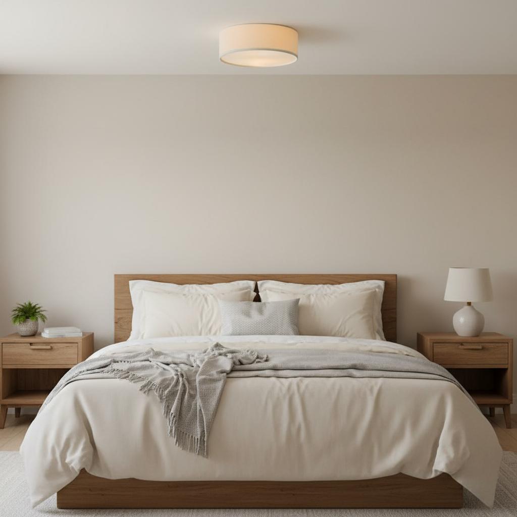 Fabric Flush Mount Drum Shade Ceiling Light for Bedroom & Living Room – Hardwire Installation | Thomler