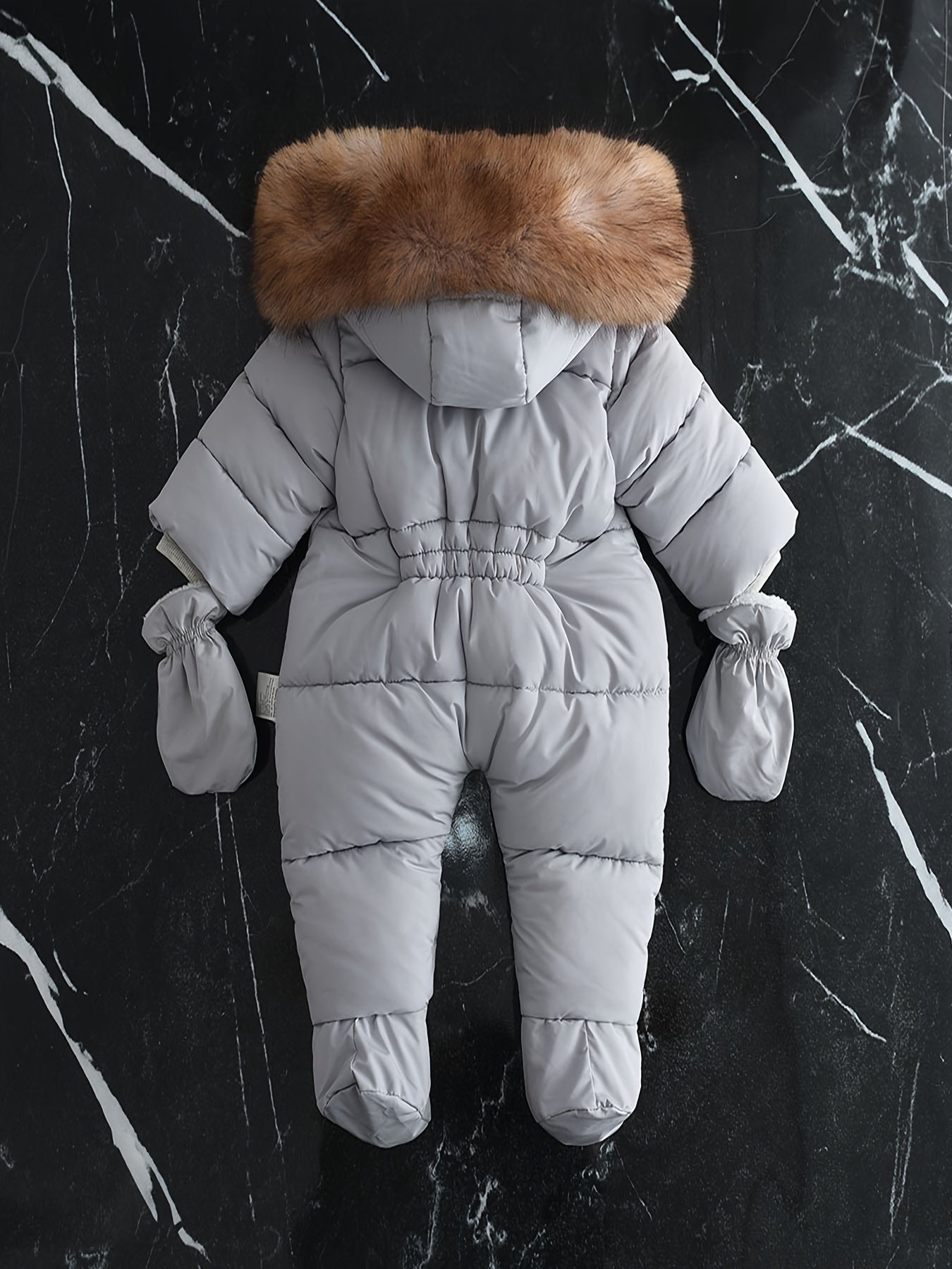 Baby Romper Polyester Cotton Padded Hooded Winter Snowsuit Grey Outdoor Newborn Pram Suit With Hand Warmers | Thomler
