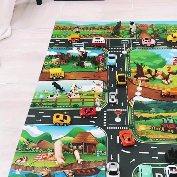 Kids Play Mat with Farm & Road Design for Toy Cars & Animals - Educational Activity Rug for Toddlers & Preschoolers | Thomler