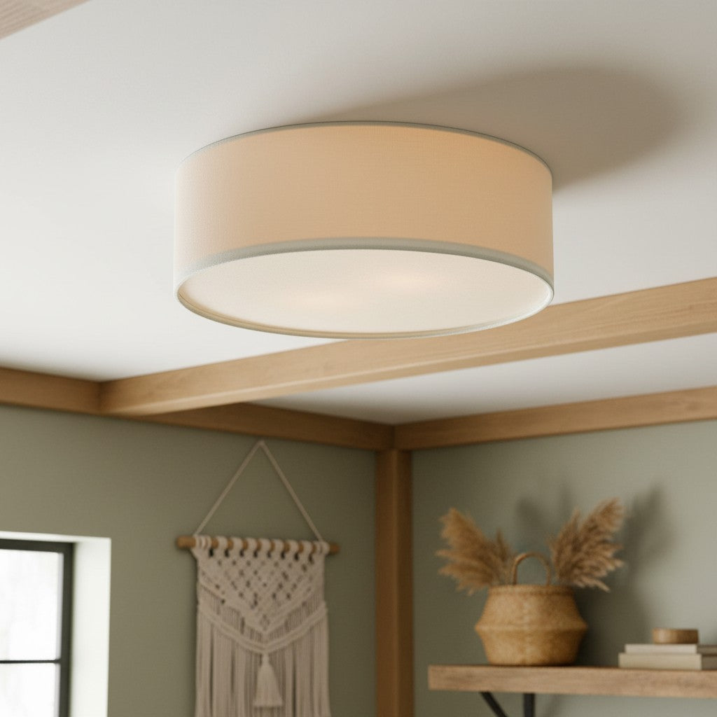 Fabric Flush Mount Drum Shade Ceiling Light for Bedroom & Living Room – Hardwire Installation | Thomler