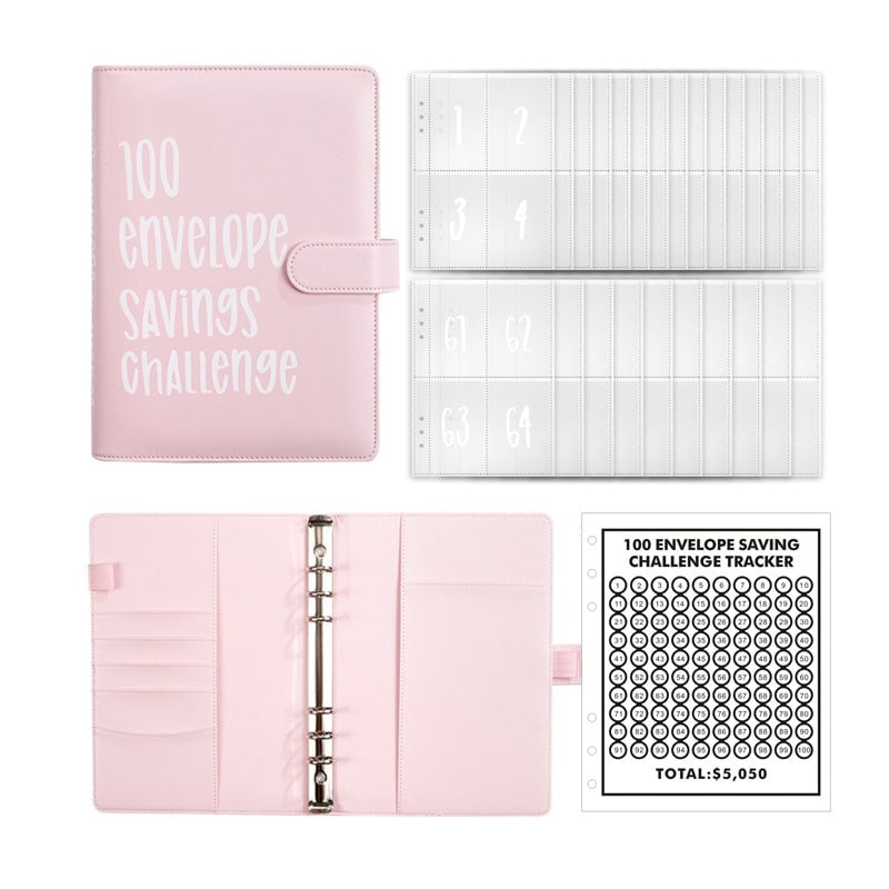 100-Envelope Money Saving Binder with Cash Envelopes for Budget Tracking & Financial Goals | PU Leather Organizer for Home Finance | Thomler