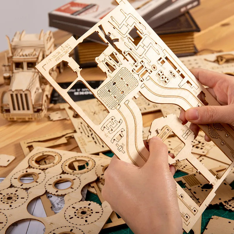 3D Timber Assembly Kit Interlocking Brain Teaser for Adults Desktop Display Model Collectible Hobbyist Project Vehicle Locomotive Automobile | Thomler