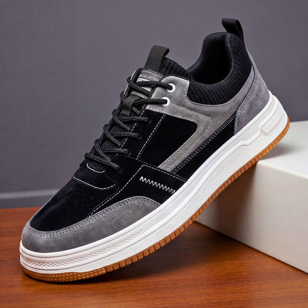 Men's Leather Low-Top Sneakers with Knit Accent Panels & Cushioned Insole | Thomler