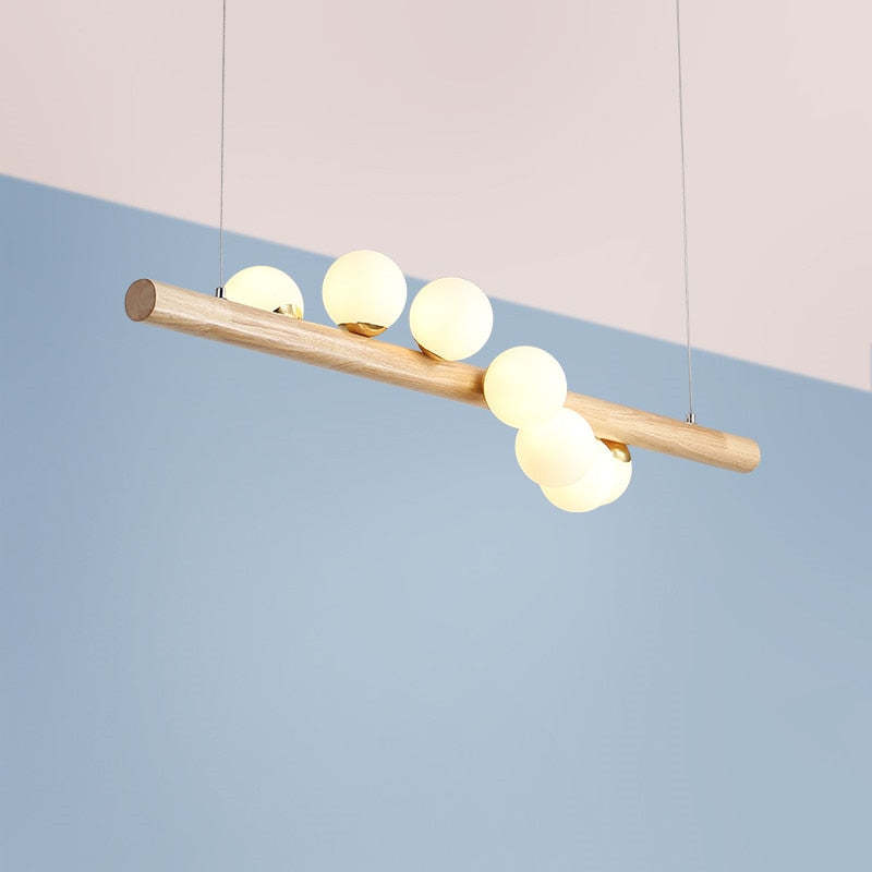 Bubble Glass Pendant Light with Wood Canopy – Modern Orb Ceiling Fixture for Dining Room & Living Room | Thomler