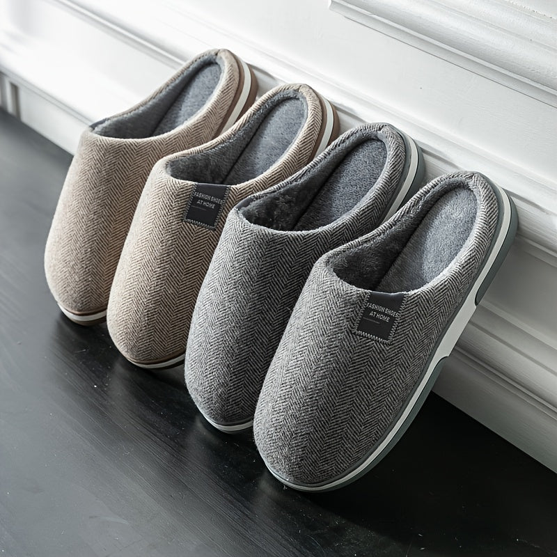 Men's Plush Herringbone Slippers – Warm Indoor House Shoes with Non-Slip Grip for Fall & Winter | Thomler