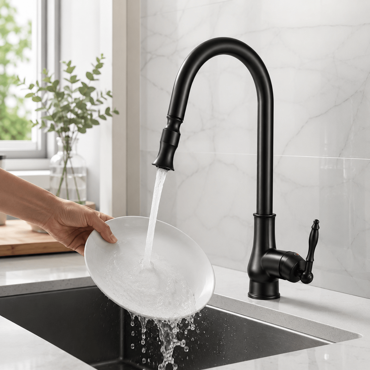 Pull-Down Kitchen Faucet in Antique Bronze – Solid Brass Construction for Sink & Dishwashing | Thomler