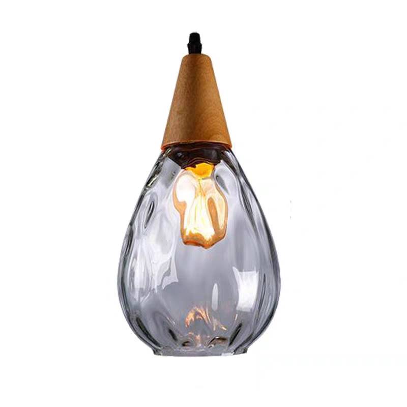 Pendant Light Glass Wood E26 Indoor Dining Room Kitchen Island Hanging Ceiling Lamp Adjustable Cord Vintage Modern | Thomler
