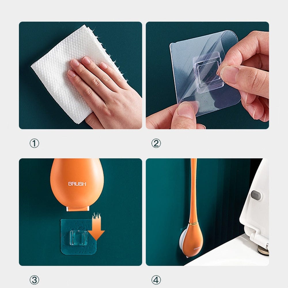 Silicone Toilet Brush with Flat Head & Wall Mount Holder for Deep Bowl Cleaning | Thomler