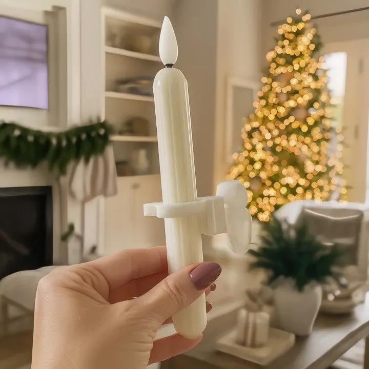 Window Candles Plastic 18.2 cm 7.2" Ivory Window Decoration Flameless LED Flickering Lights With Twilight Sensor Timer Set | Thomler