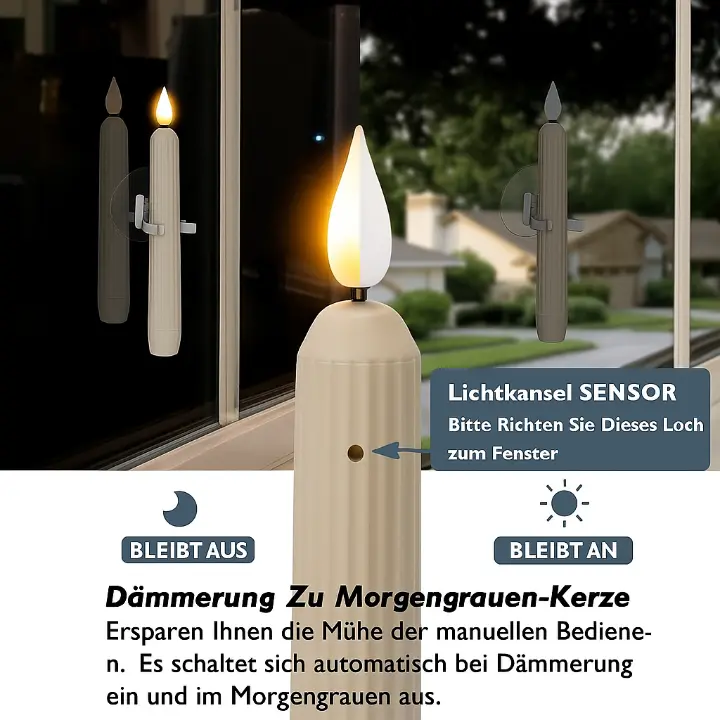 Window Candles Plastic 18.2 cm 7.2" Ivory Window Decoration Flameless LED Flickering Lights With Twilight Sensor Timer Set | Thomler