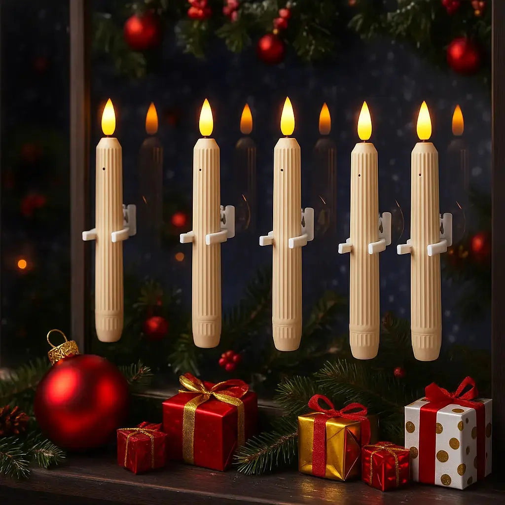 Window Candles Plastic 18.2 cm 7.2" Ivory Window Decoration Flameless LED Flickering Lights With Twilight Sensor Timer Set | Thomler