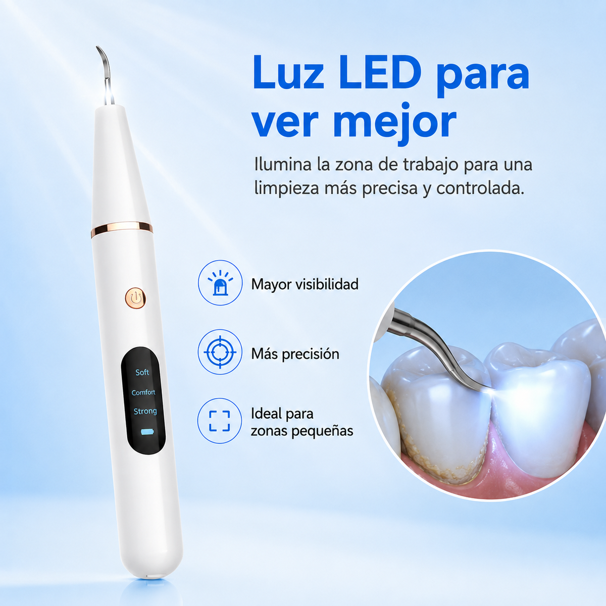Electric Ultrasonic Tooth Stain Remover with LED Light & 3 Cleaning Modes for At-Home Dental Care | Thomler