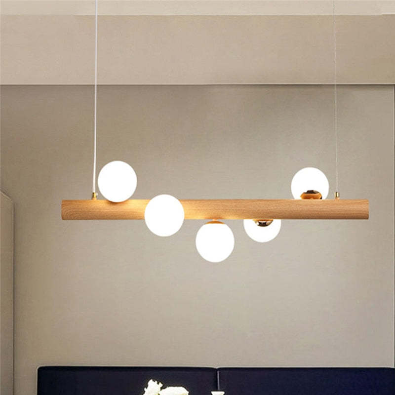 Bubble Glass Pendant Light with Wood Canopy – Modern Orb Ceiling Fixture for Dining Room & Living Room | Thomler