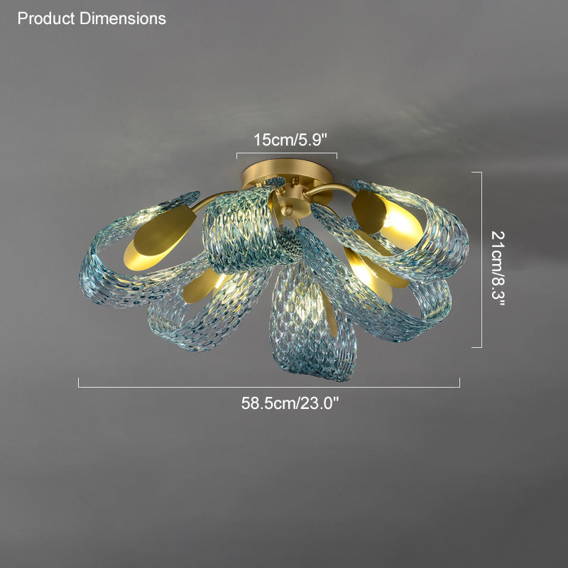 Chandelier Art Glass 19 Lights 95W Blue Peacock Dining Room Living Room Statement Lighting | Thomler