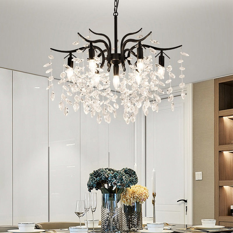 Floral Crystal Pendant Light with Metal Frame | Modern Fixture for Dining Room & Living Room | Adjustable Hanging Chandelier | Thomler