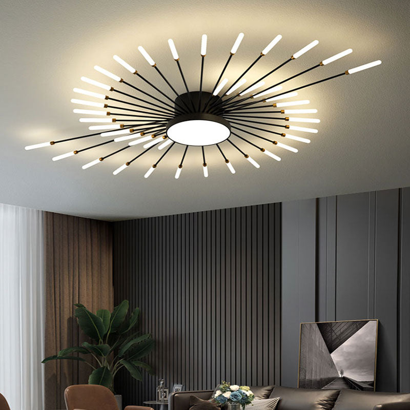 Starburst Dimmable LED Ceiling Light Flush Mount Black Gold Metal Acrylic Indoor Modern Fixture for Bedroom Living Room Dining Room | Thomler