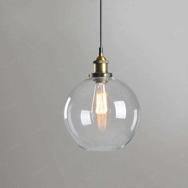 Industrial Glass Hanging Lamp Metal Frame Adjustable Drop Fixture for Kitchen Dining Living Spaces Clear Amber Smoke | Thomler