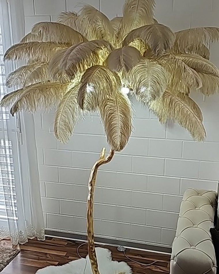 Floor Lamp Feather Shade 160.0 cm White Living Room Bedroom Palm Tree Standing Light Tropical Ambient Lighting | Thomler