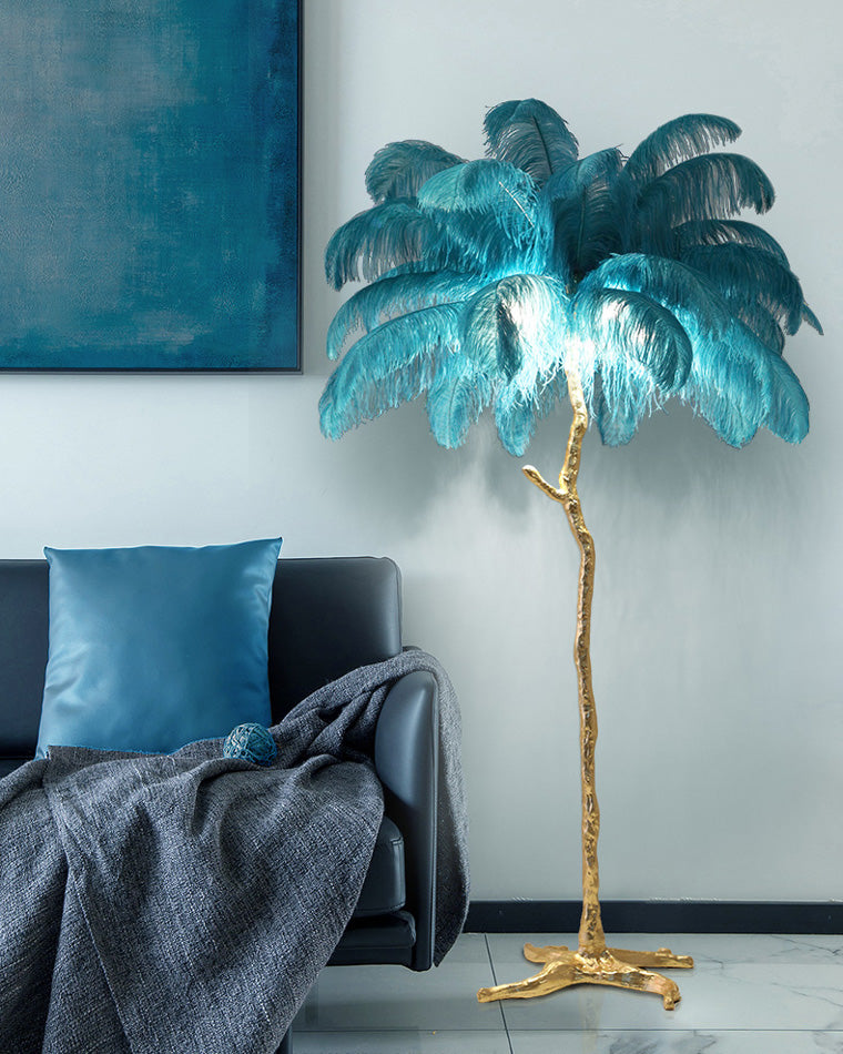 Floor Lamp Feather Shade 160.0 cm White Living Room Bedroom Palm Tree Standing Light Tropical Ambient Lighting | Thomler