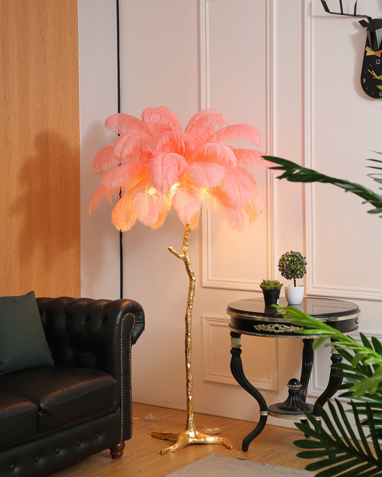 Floor Lamp Feather Shade 160.0 cm White Living Room Bedroom Palm Tree Standing Light Tropical Ambient Lighting | Thomler