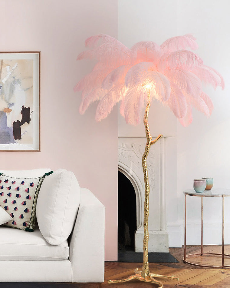 Floor Lamp Feather Shade 160.0 cm White Living Room Bedroom Palm Tree Standing Light Tropical Ambient Lighting | Thomler