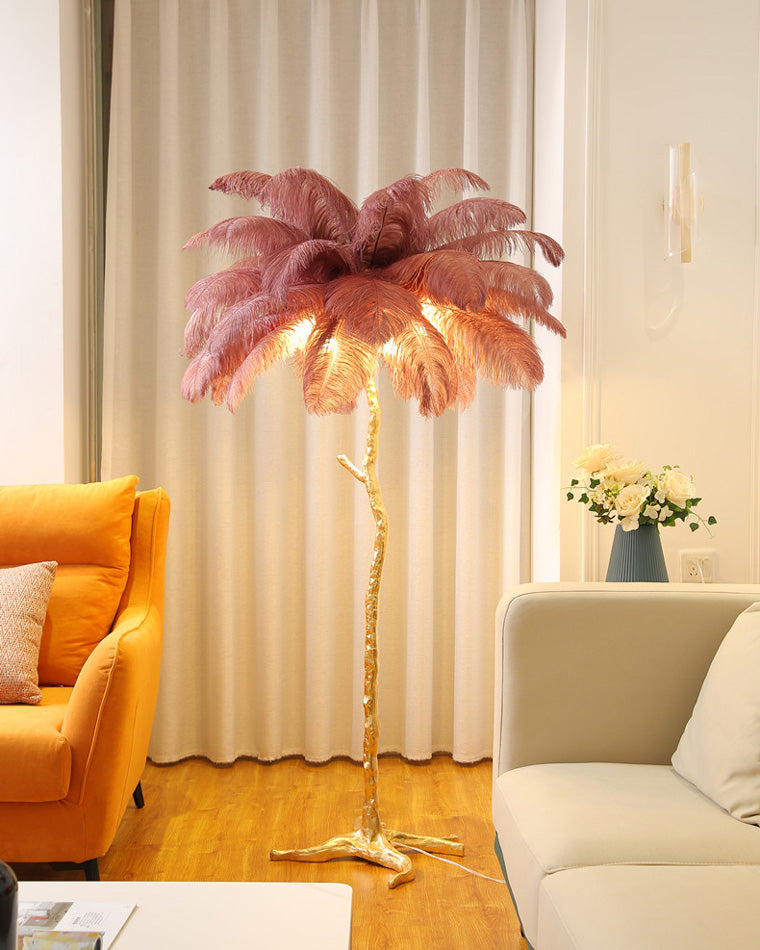 Floor Lamp Feather Shade 160.0 cm White Living Room Bedroom Palm Tree Standing Light Tropical Ambient Lighting | Thomler