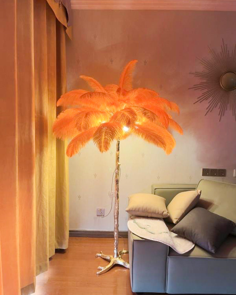 Floor Lamp Feather Shade 160.0 cm White Living Room Bedroom Palm Tree Standing Light Tropical Ambient Lighting | Thomler